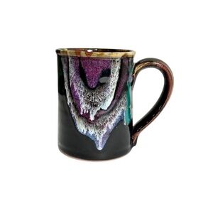 Studio Pottery Drip Glaze Coffee Tea Mug  Artisan Dark Jewel Tones